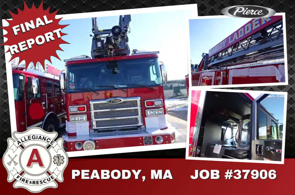 Peabody Fire Truck Newly Painted with Ladder Attached.